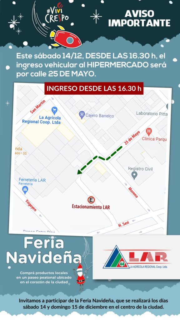 Sábado: ingreso vehicular por calle 25 de Mayo